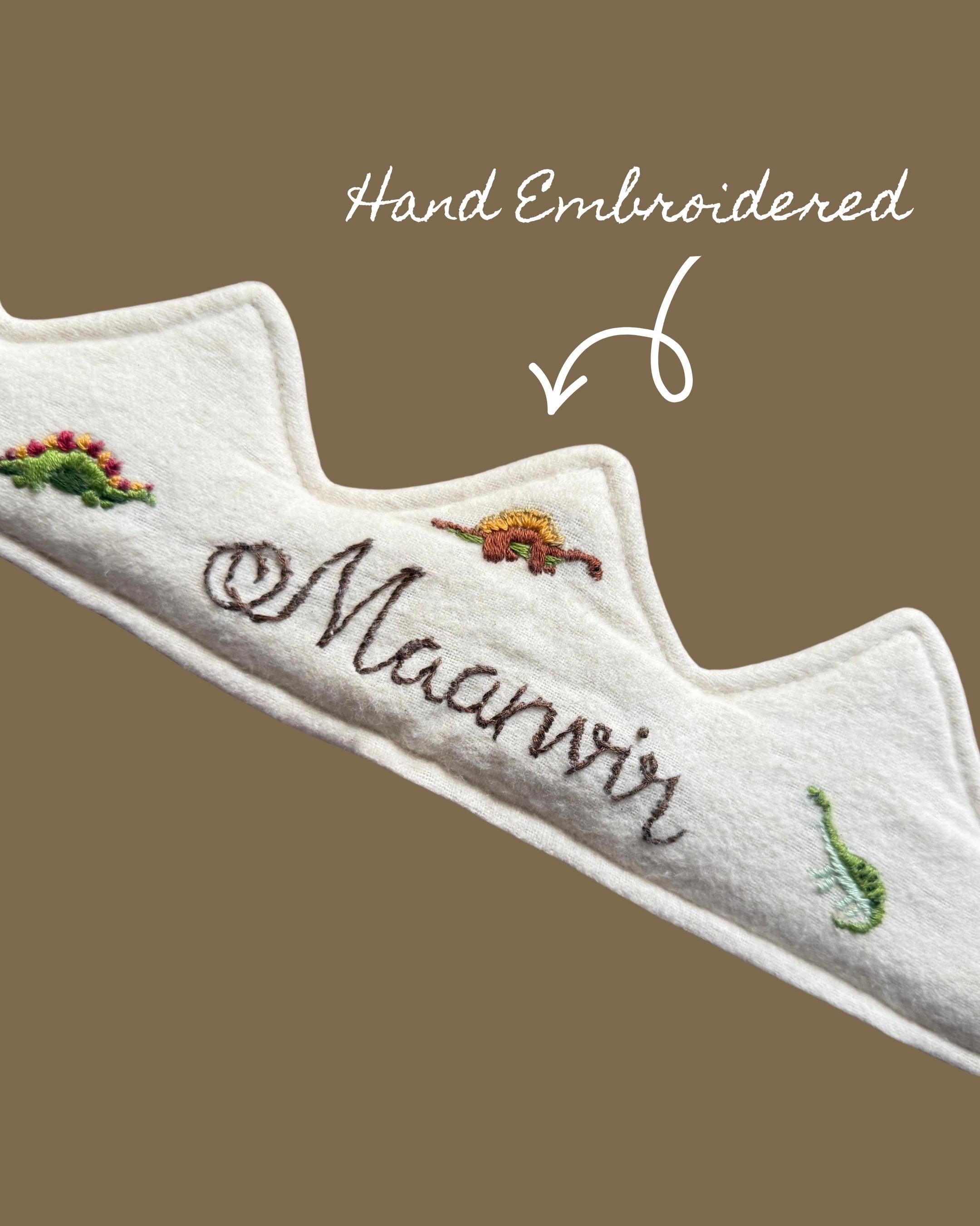 Hand embroidered Dino Custom Name Crown